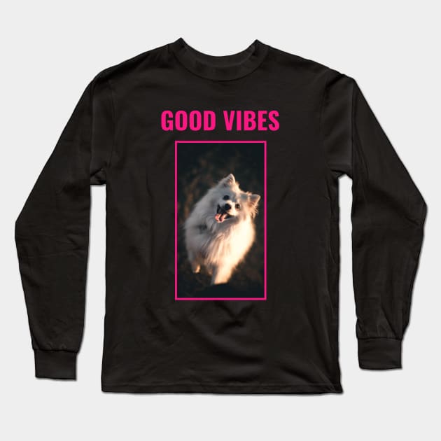 Good Vibes Fluffy Dog Long Sleeve T-Shirt by Peanut Tops